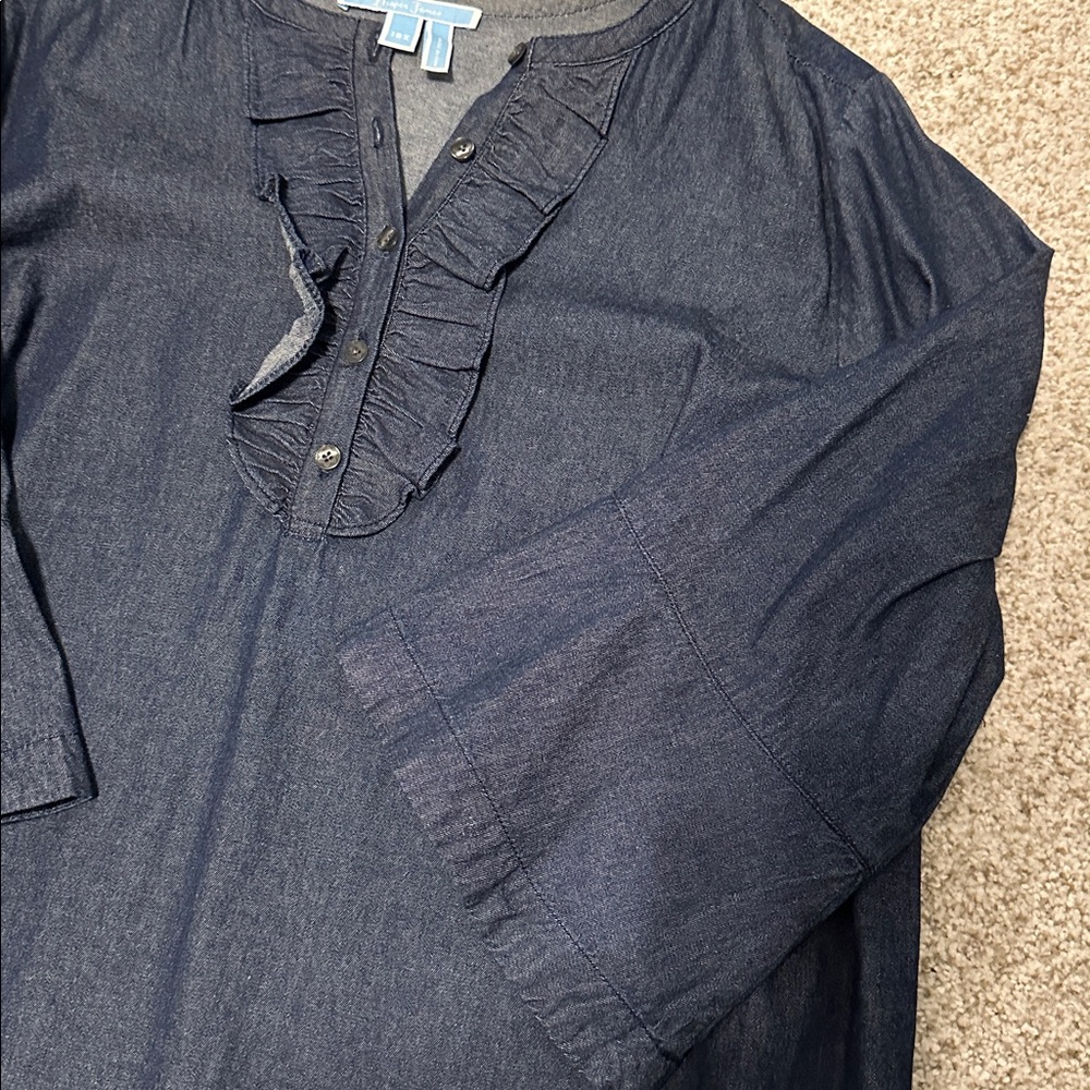 Draper James Chambray Ruffled Button Front Tunic … - image 3